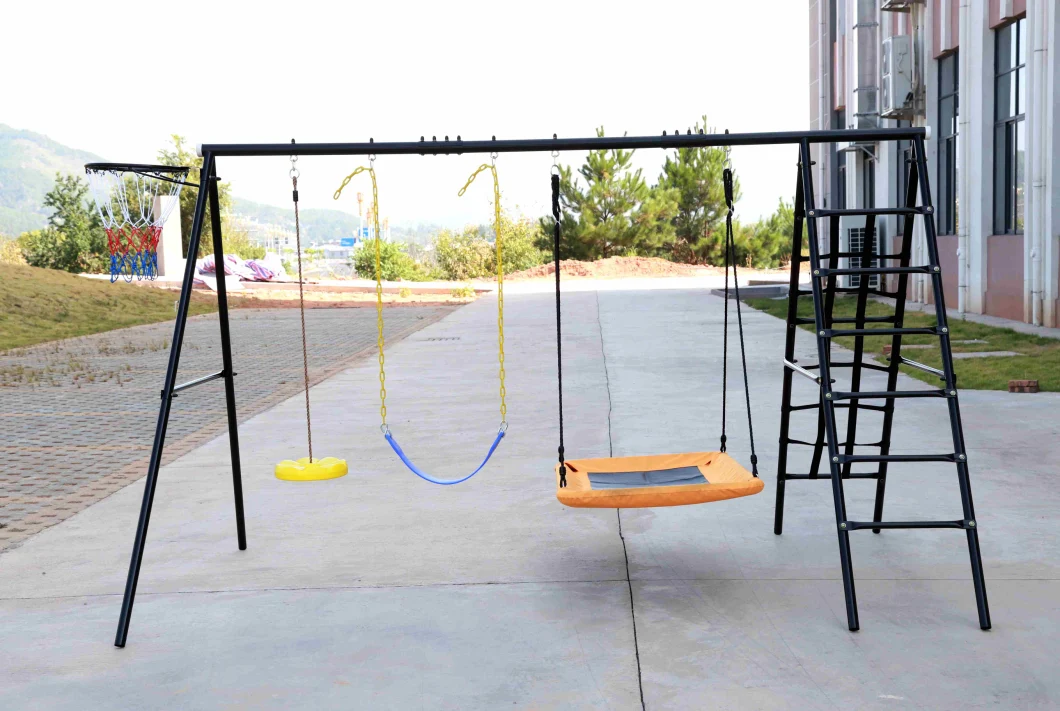 5 in 1 Swing Sets with Heavy Duty Double Reinforced, 440lbs Saucer Swing, Climbing Rope Ladder, Basketball Hoop