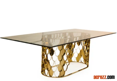 Fábrica novo design de moda festa ouro prata chapeamento de aço inoxidável mármore vidro desktop escama de peixe luxo mesa de banquete de casamento