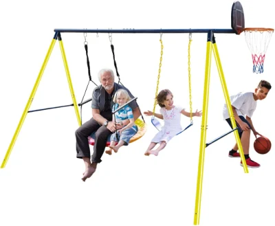 2023 Conjunto de Balanço de Metal Externo 3 Play Station com Cesta de Basquete, 550 Lbs Função Pires de Balanço Infantil